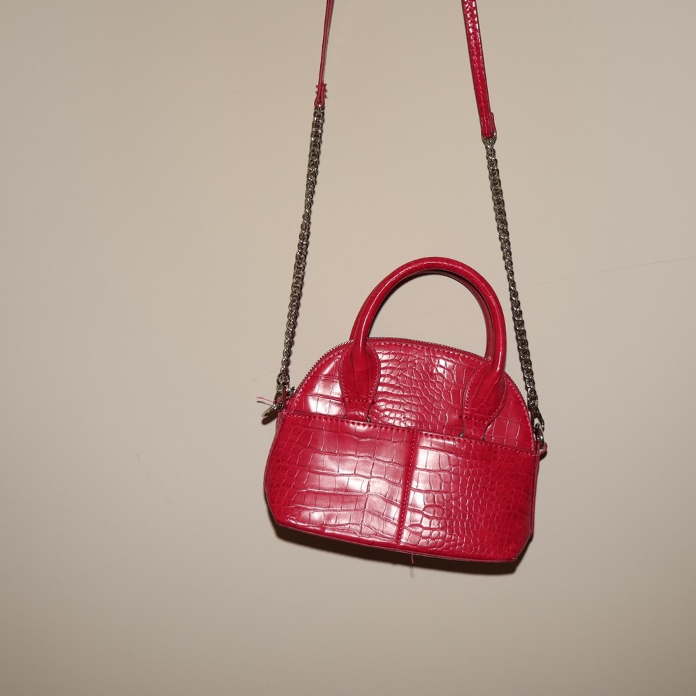 Zara Red Croc-Embossed Crossbody Bag
